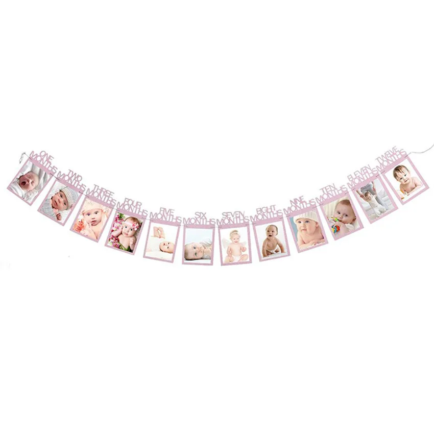 B-3 English 12 месяцы фоторамка баннер Baby 1st декорации с днем рождения Baby Shower 1st для маленьких мальчиков девочек мой первый год вечерние поставки - Цвет: B-3 English