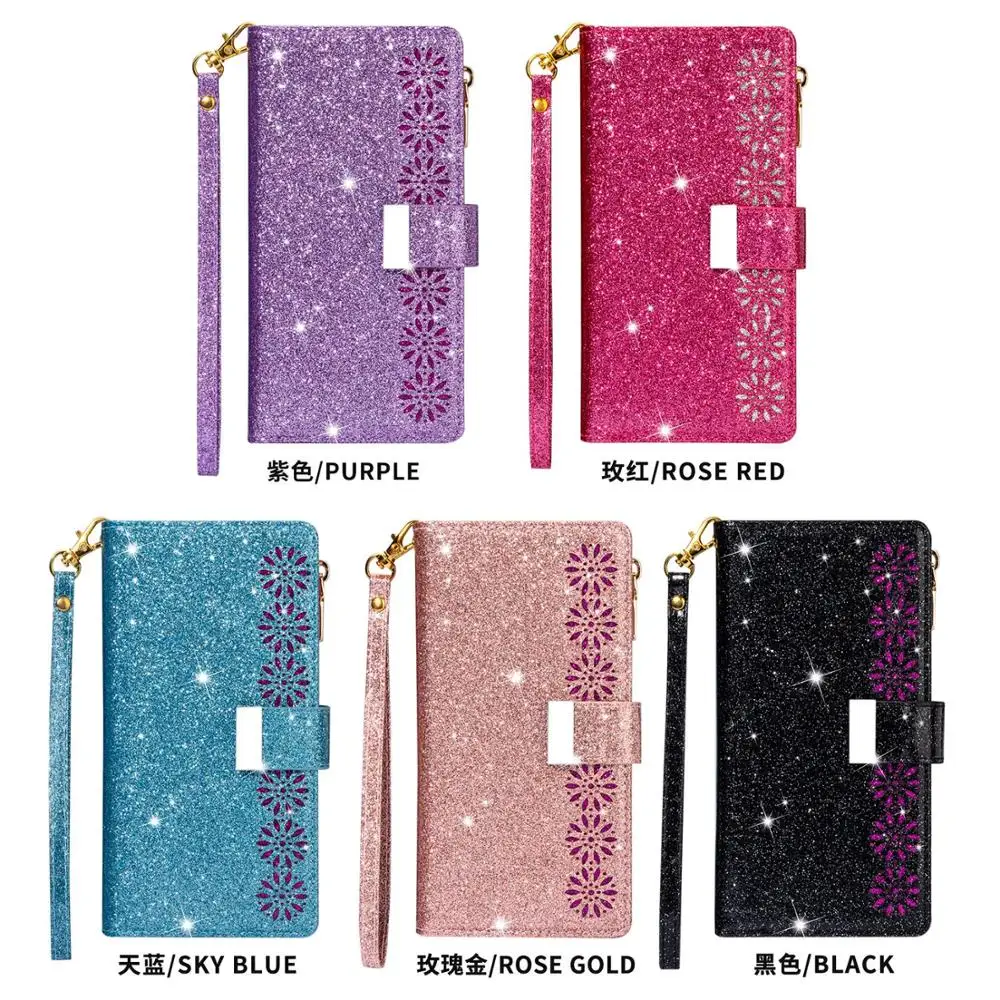 For Redmi 8 8A Note 9 9S 10 Pro Max K30 Xiaomi CC9 Bling Zipper PU Leather Wallet Purse Flip Case Stand Cover | Мобильные телефоны