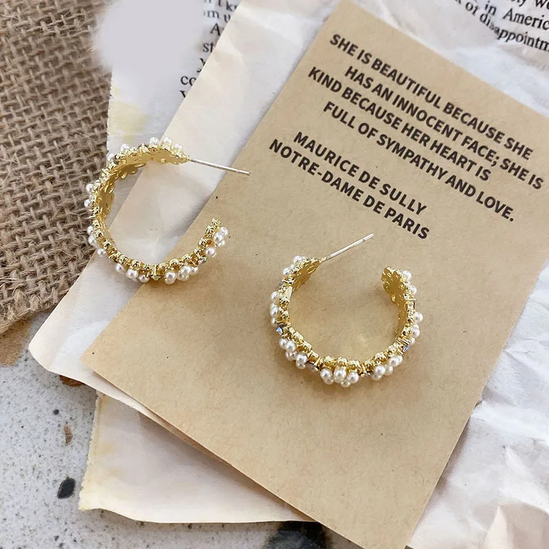 

Fashion Korean Statement Pearl Exquisite Earrings For Women Elegant Party Round Trendy Earrings Brincos 2021 Trend Jewelry Gift