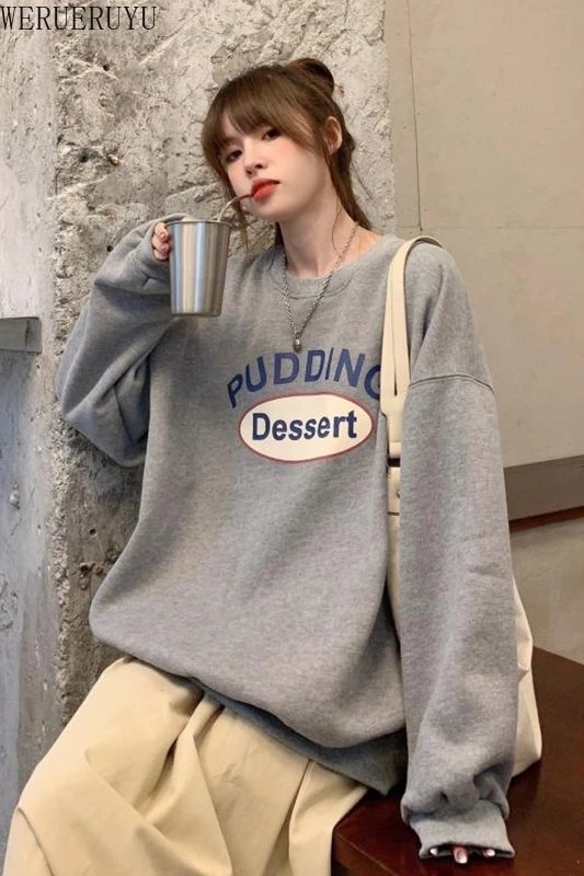 

WERUERUYU New Women's Casual Sweatershirt Winter Women Solid Color Plush Long Sleeve Loose Top