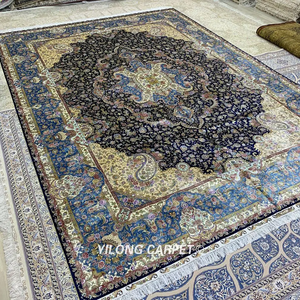 Yilong 10'x14 Vantage классический ковер Большой античный синий медальон иранский шелковый ковер(ZQG370A