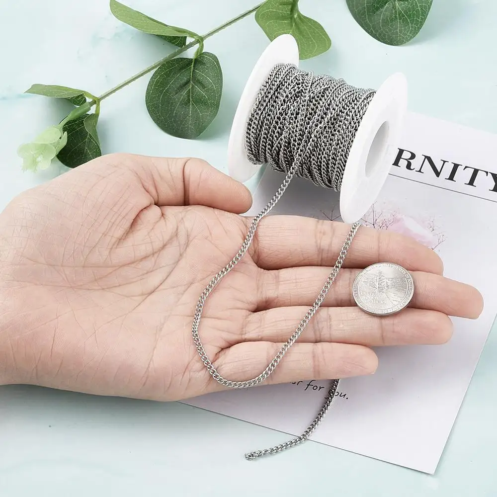 

10m/roll Stainless Steel Curb Chains Necklace Chain Link for Men Women DIY Handmade Necklace Bracelet Making 2/3/3.5/4mm Width