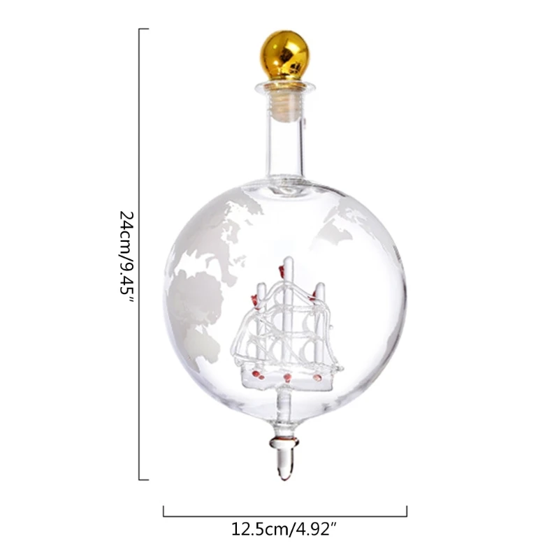 

Unique World Map Globe Sailing Ship Liquor Decanter with 2 Etched Whisky Glasses Engraved Christmas Gift