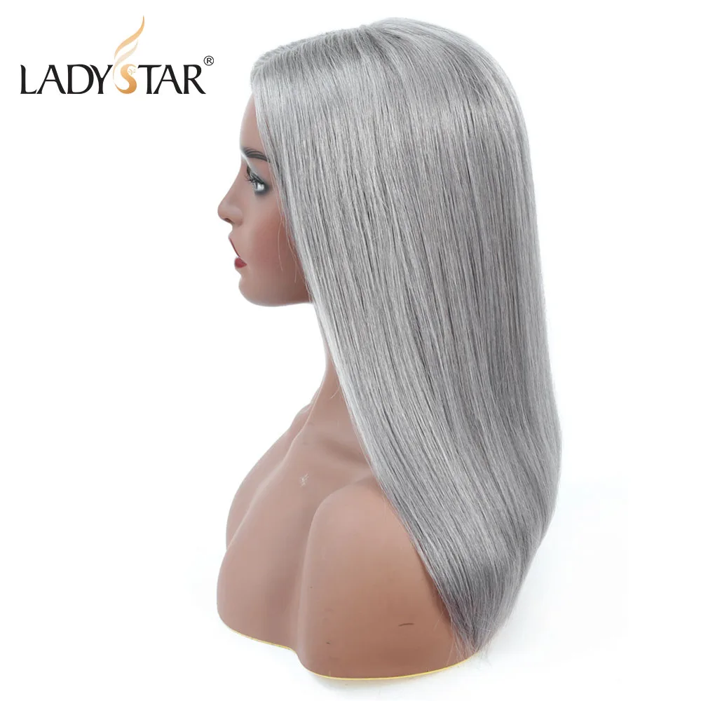 LADYSTAR Человеческие волосы Remy, парики 150% плотности для женщин, серый цвет, парики, длинные волосы, прямые, средняя длина, парик