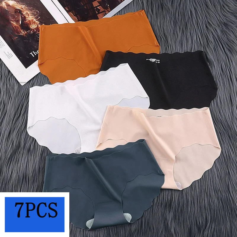 7 шт. женские шелковые бесшовные трусики с низкой посадкой размеры до 3XL | Женская