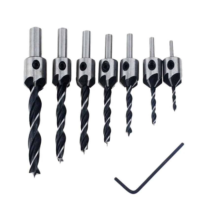 

7pcs 3-10mm Countersink Drills Bit HSS Drill Bits Reamer Set For Woodworking Chamfer