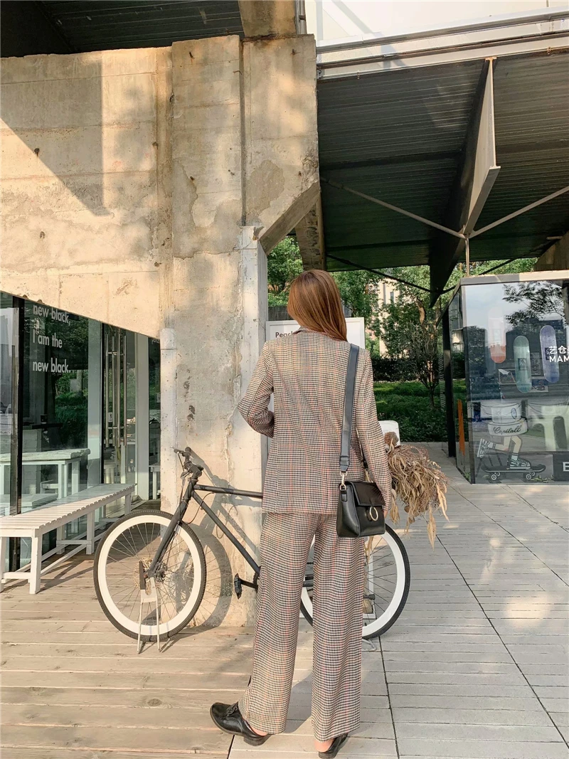 

TMODA689 Za Women Elegant Houndstooth Plaid Suit Blazer Notched Collar Long Sleeve Pockets Coat Female Office Wear Fashion Tops