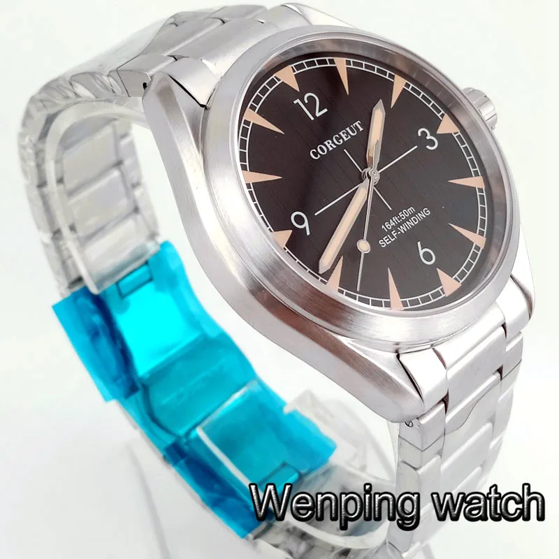 Corgeut 41 мм мужские Лучшие Роскошные Механические деловые часы серебряная крышка