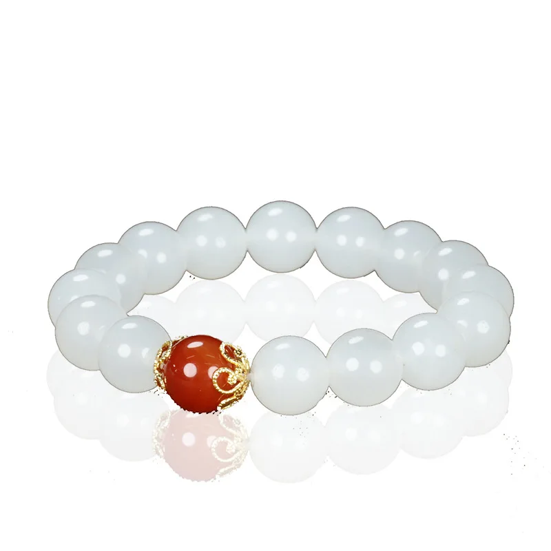 

Оригинальные женские изящные ювелирные изделия, браслет из натурального Синьцзяна хэтяня, белые бусины из нефрита, эластичные браслеты из бисера