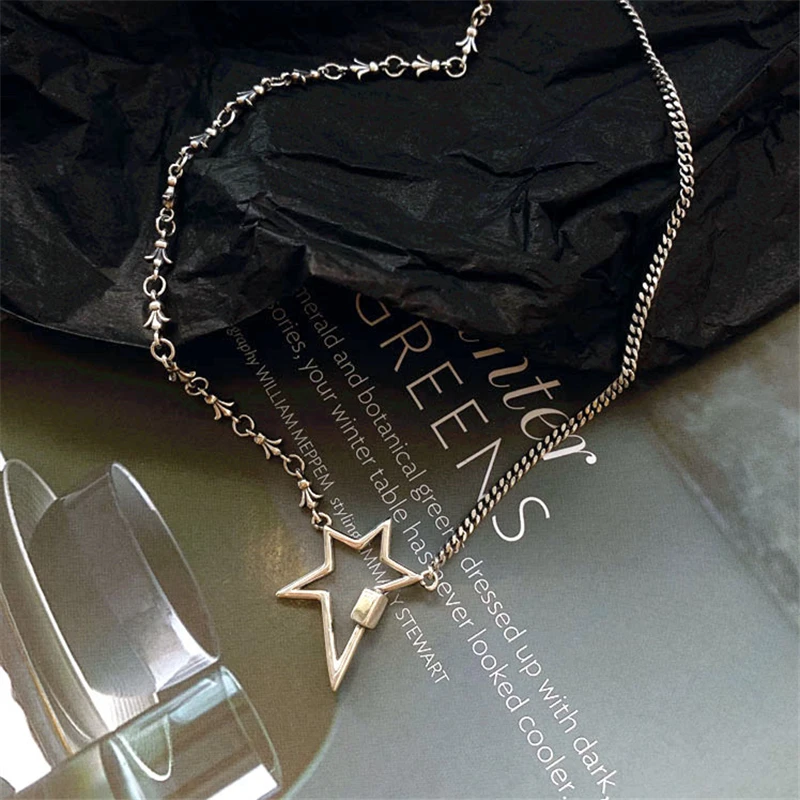 

Fashion 2020 Discounts Sale Hip Hop Tibetan Silver Hollow Pentagram Star Pendant Necklaces Girls Punk Neck Chain Vintage Jewelry