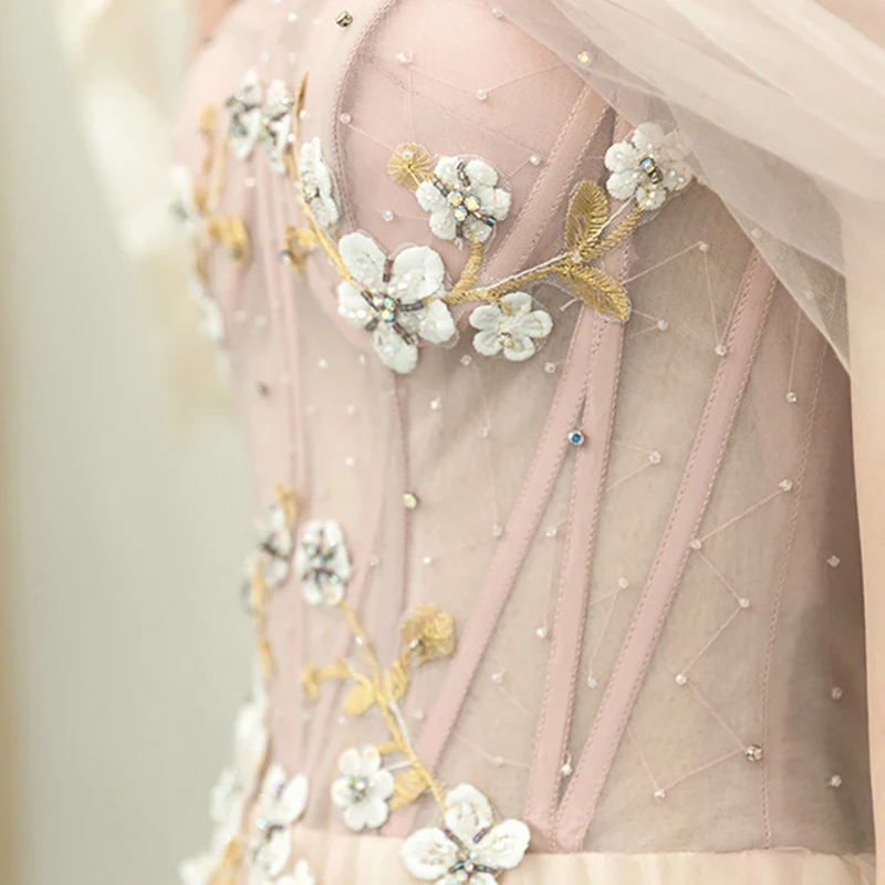 

Luxury Evening Dress Illusion Off The Shoulder Appliques Sleeveless Tulle Embroidery Beading Elegant Women Formal Dresses TS361