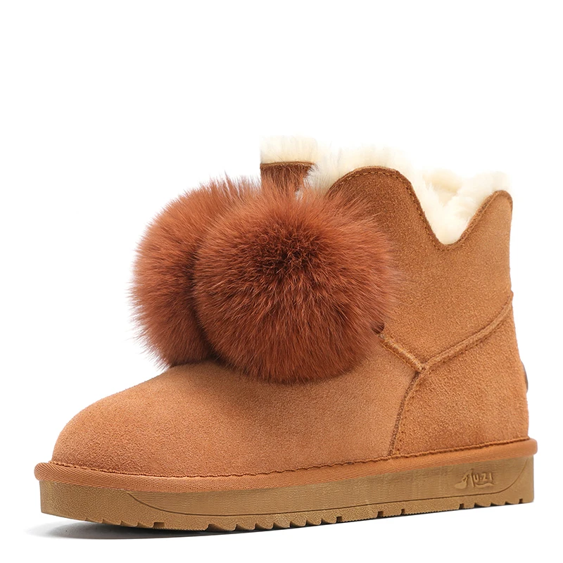 Maroon Minmclas/зимние сапоги из кожи с лисьим мехом; коллекция года; новые зимние теплые Нескользящие сапоги с четырехлистным клевером; хлопковая обувь - Цвет: Maroon