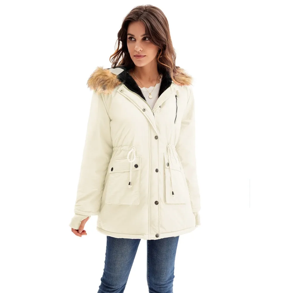 

2021 женская верхняя одежда с флисовой подкладкой, зимнее теплое Свободное пальто с капюшоном из искусственного меха и подкладкой на молнии
