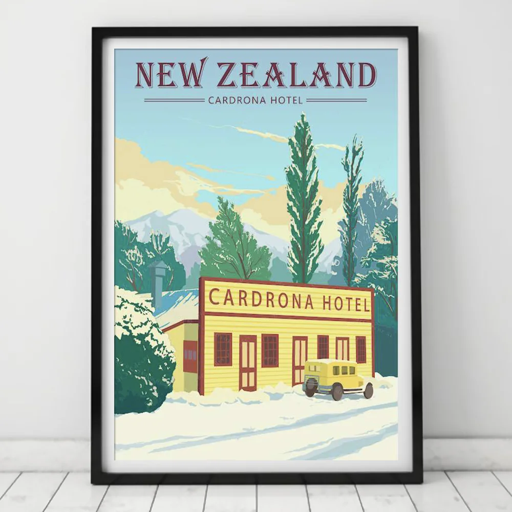 

New Zealand Cardrona Hotel Vintage Travel Poster Canvas Painting Wall Art Kraft Posters Coated Wallsticker Home Decor Gift