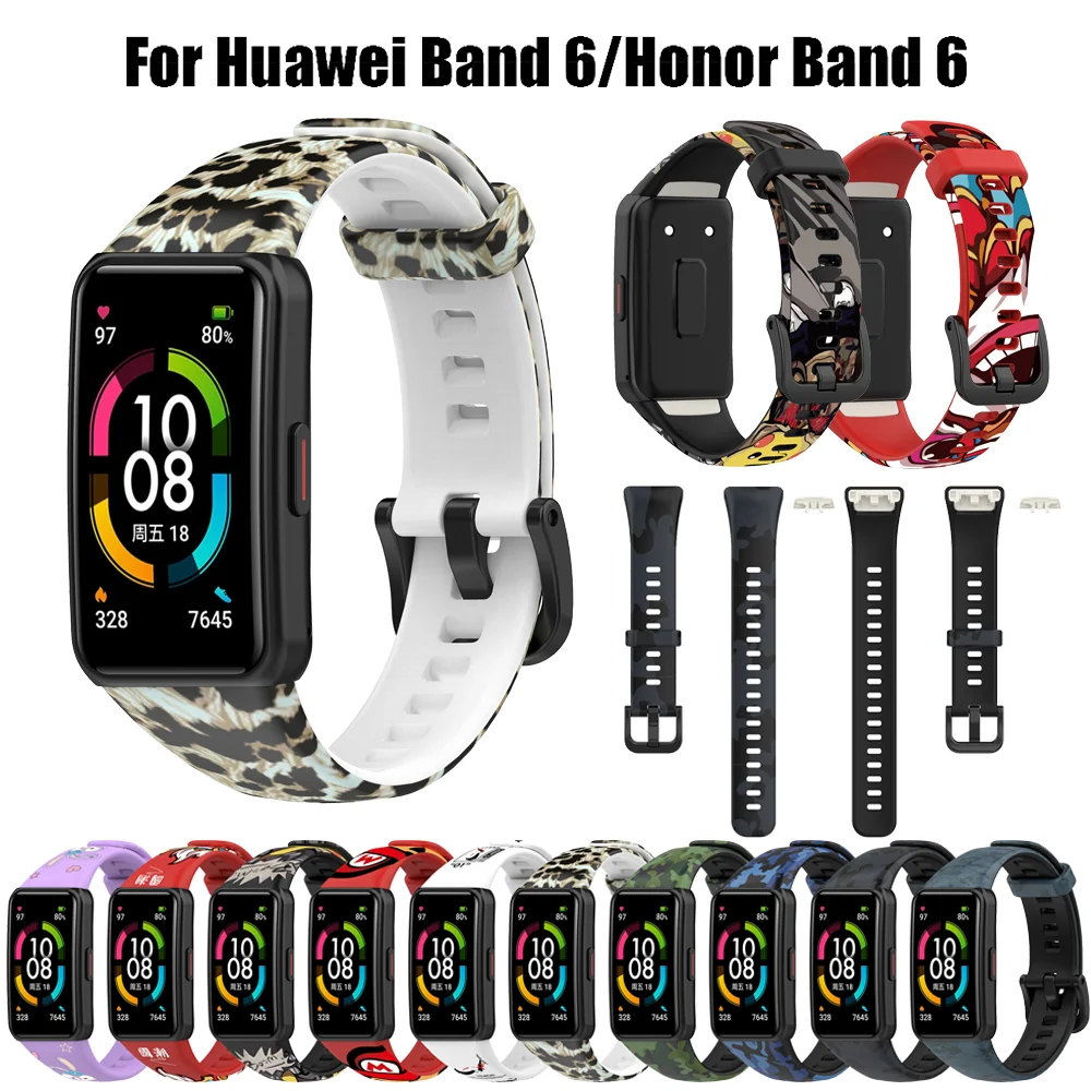 

Silicone Sport Band Straps For Huawei Honor Band 6 Strap printing Wristband Bracelet Replacement Strap For Huawei Band 6/6 Pro