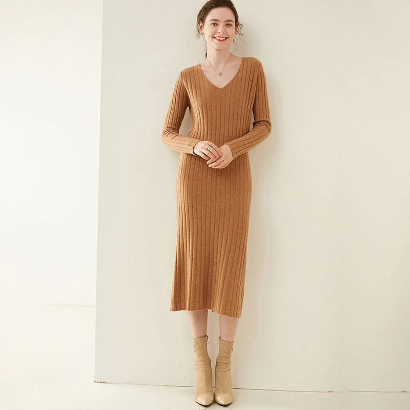 Женское длинное платье-рубашка с V-образным вырезом | Женская одежда