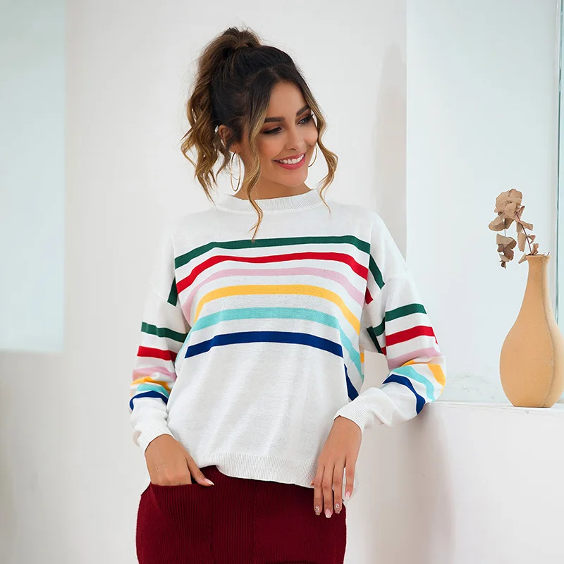 Свитер женский в радужную полоску на осень/зиму | Женская одежда