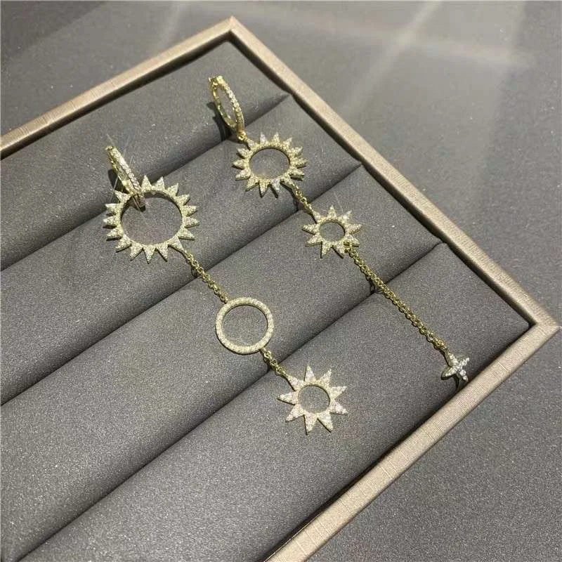 Лучший подарок женские серьги новые асимметричные длинные с солнечным цветком