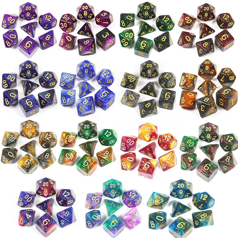 T& G креативная Вселенная Galaxy Dice набор D4-D20 с загадочным Королевский синий микс черный, блестящая пудра ForTRPG, DND настольная игра