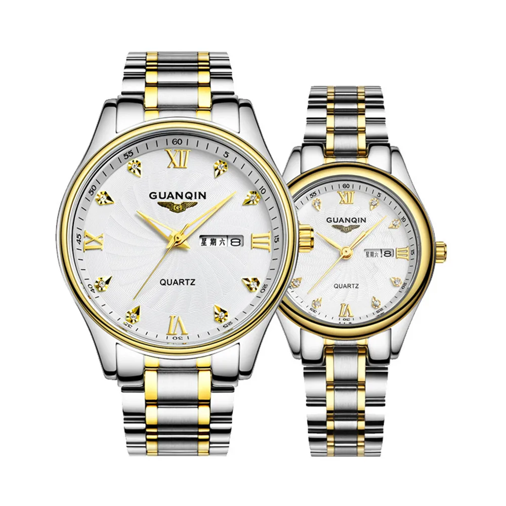 GUANQIN Couple Watch Set Luxury Diamond 2020 Men Women Wrist Watch Stainless Steel Quartz Watch reloj pareja hombre y mujer