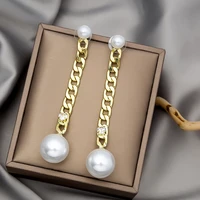 origin summer luxury statement simulation pearl long dangle earrings for women femme tassel chunky chain metal earrings jewelry