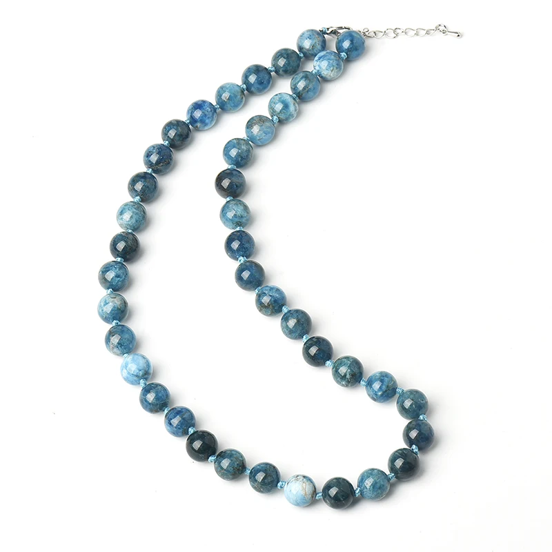 Ожерелье женское круглые бусины из натурального голубого апатита ручная работа