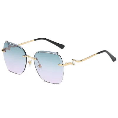 

High End Rhinestone Diamond Square Metal Rimless Frames Sunglasses Women Gradient UV400 Glasses