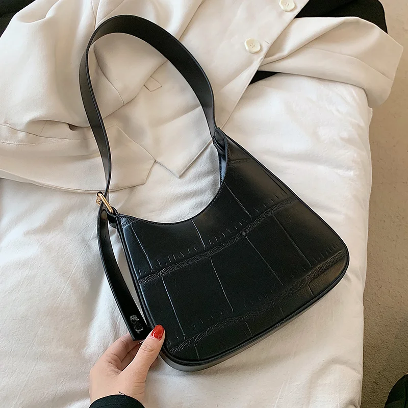 

Design Small Stone Pattern PU Leather Half-moon Underarm bag For Women 2021 Luxury Handbags And Purses Female Trend Shoulder Bag