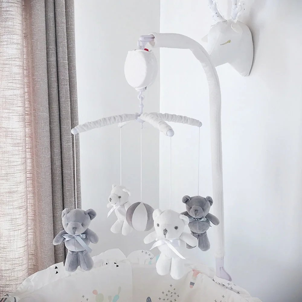 13Pcs Bear Baby Rattles Crib Mobile White Rattles Bracket Set 0-12M Baby Toys Remote Controll Clockwork Music Box Bed Bell Toy