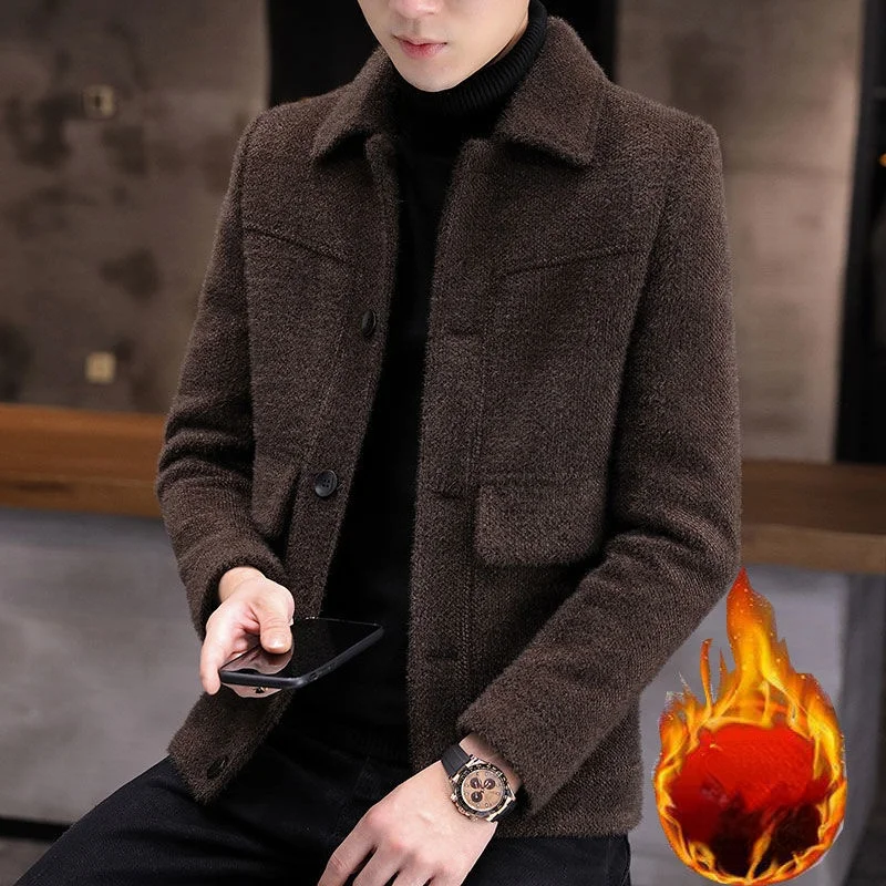 

Осень-зима 2021, модное мужское плотное теплое шерстяное пальто, шерстяное пальто, свободная ветровка, куртка, Мужская Повседневная Верхняя о...