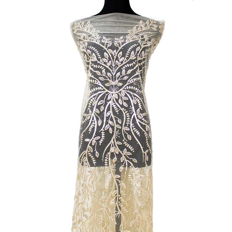 

2022 Luxury Design Nigerian Indian Guipure Flower Mesh Embroidered Floral Beaded Lace Fabric Saree for Sewing Women Party Dress