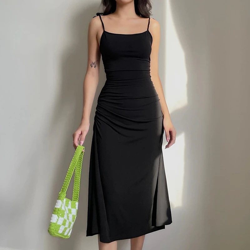 

Side Slit Long Dress Women Elegant Solid Black Backless Sleeveless Midi Dress Party Prom Nigh Clubwear Korean Style 90s Iamhotty