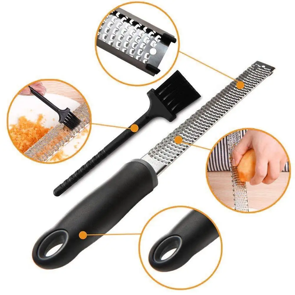 

Cheese Chocolate Grater Lemon Fruit Zester Sharp Durable Scraper High-Quality Stainless Steel Kitchen Tool Set Cleaning Brush