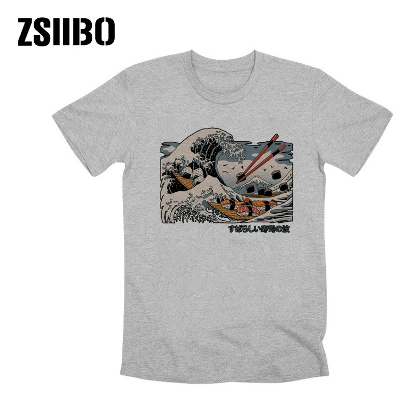 gray1 ZSIIBO/футболка в японском стиле Харадзюку для мужчин; коллекция года; летняя футболка в стиле хип-хоп; уличная футболка с изображением суши-лодки; Повседневный волнистый топ; HY1MC55 - Цвет: gray1