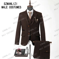 jeltonewin wool brown herringbone wedding tuxedo 3 pieces jacketvestpants winter business work formal men suits costume homme