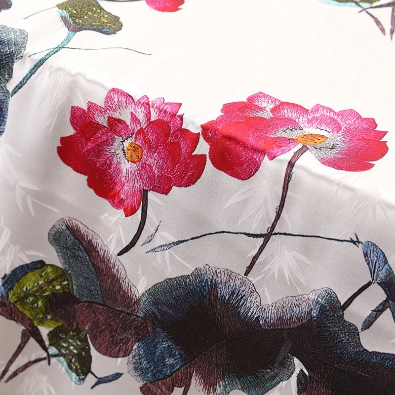 108cm wide silk stretch satin fabric meter 19mm dress cheongsam chinese lotus printed wholesale cloth | Дом и сад