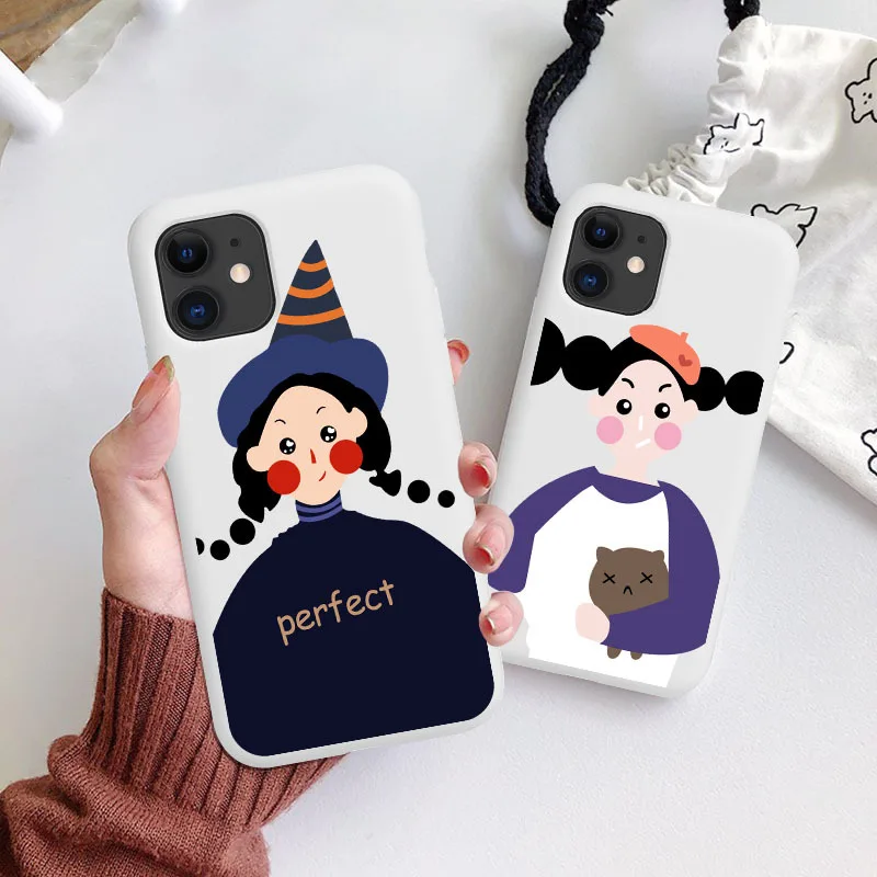 

Cute Girl Case for iPhone 12 Mini 11 Pro X XS Max XR 8 7 6 6s Plus Soft Silicone Protect Cover Accessories