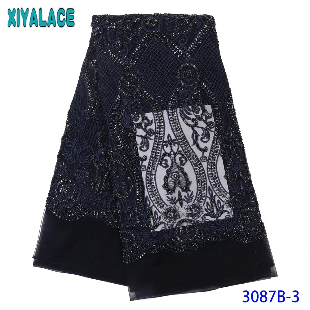 Royal Blue Beaded Lace Fabrics African French Tulle Mesh Fabric Luxury Heavy Handmade Beads Nigerian Net Lace KS3087B | Аксессуары для