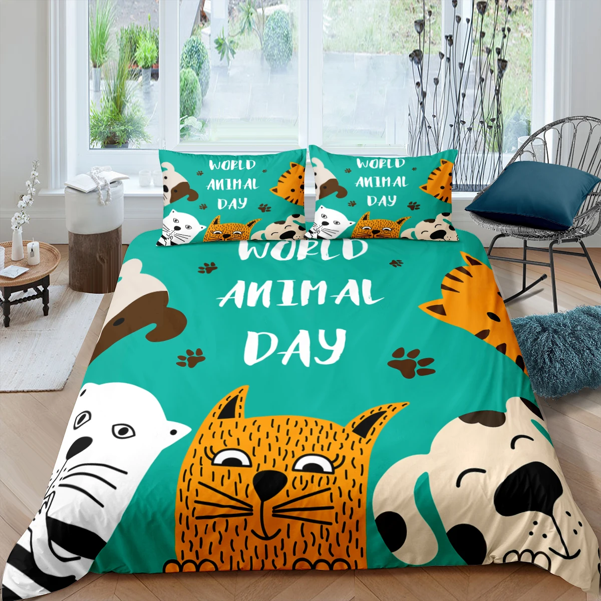 

3D Printing Cute Pet Duvet Cover Animals Cat Dog Bedding Set With Pillow Case Single Bed King Queen Size Quilt For Kids Children