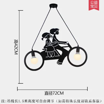 Lámpara de araña decorativa de un solo cabezal para Bar y ventana, símbolo alfanumérico Individual, lámpara de bicicleta de hierro