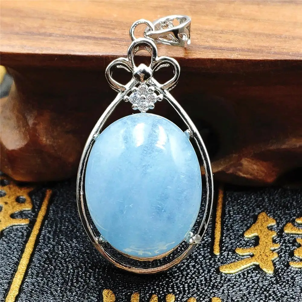 Подвеска из натурального синего аквамарина Женское и мужское ожерелье серебра 925