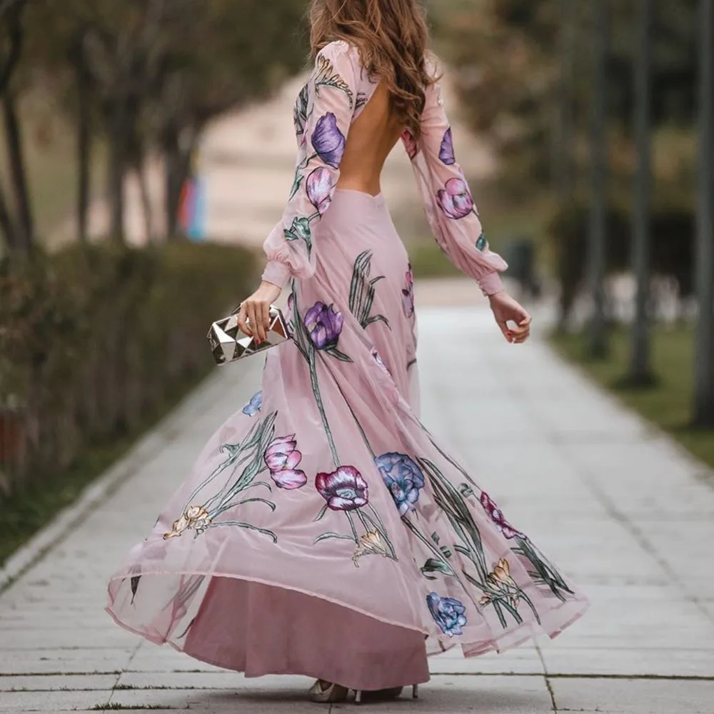 Винтажное длинное платье макси с открытой спиной женское летнее пляжное