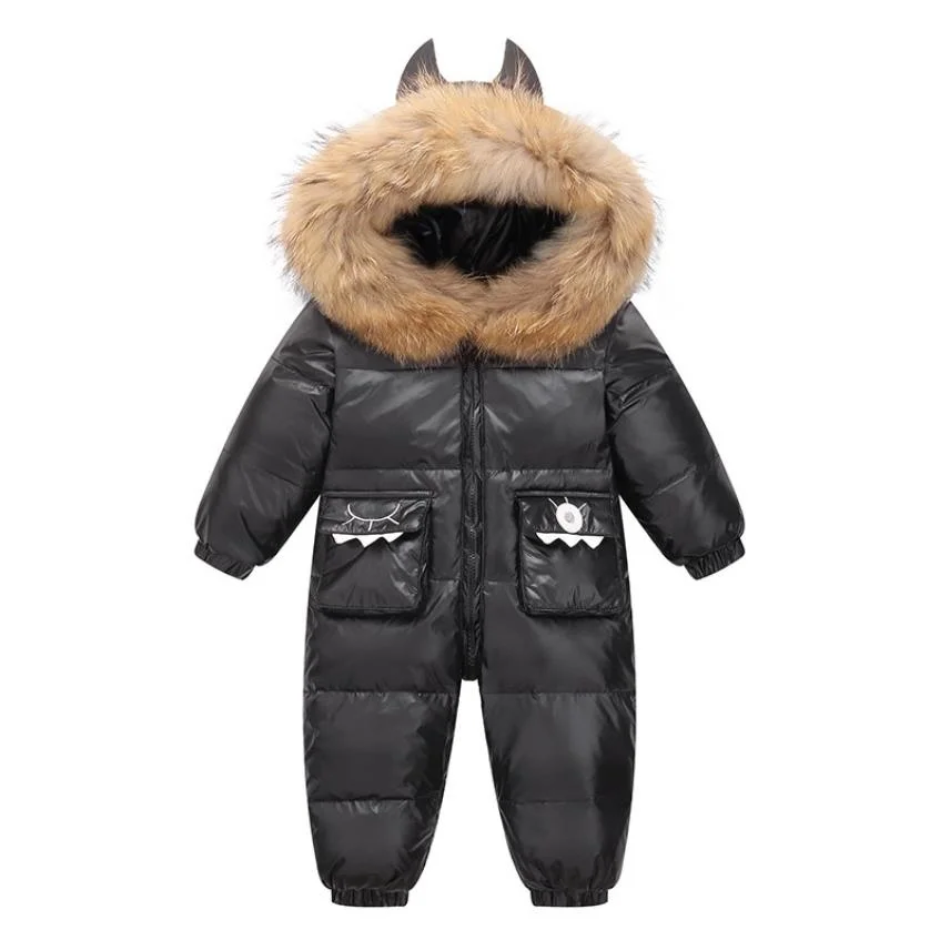 

Infant Snowsuit Real Fur Collar White Duck Down Filling Thick Warm Coat Toddler Boys Girls Rompers Baby Winter Down Jackets A775