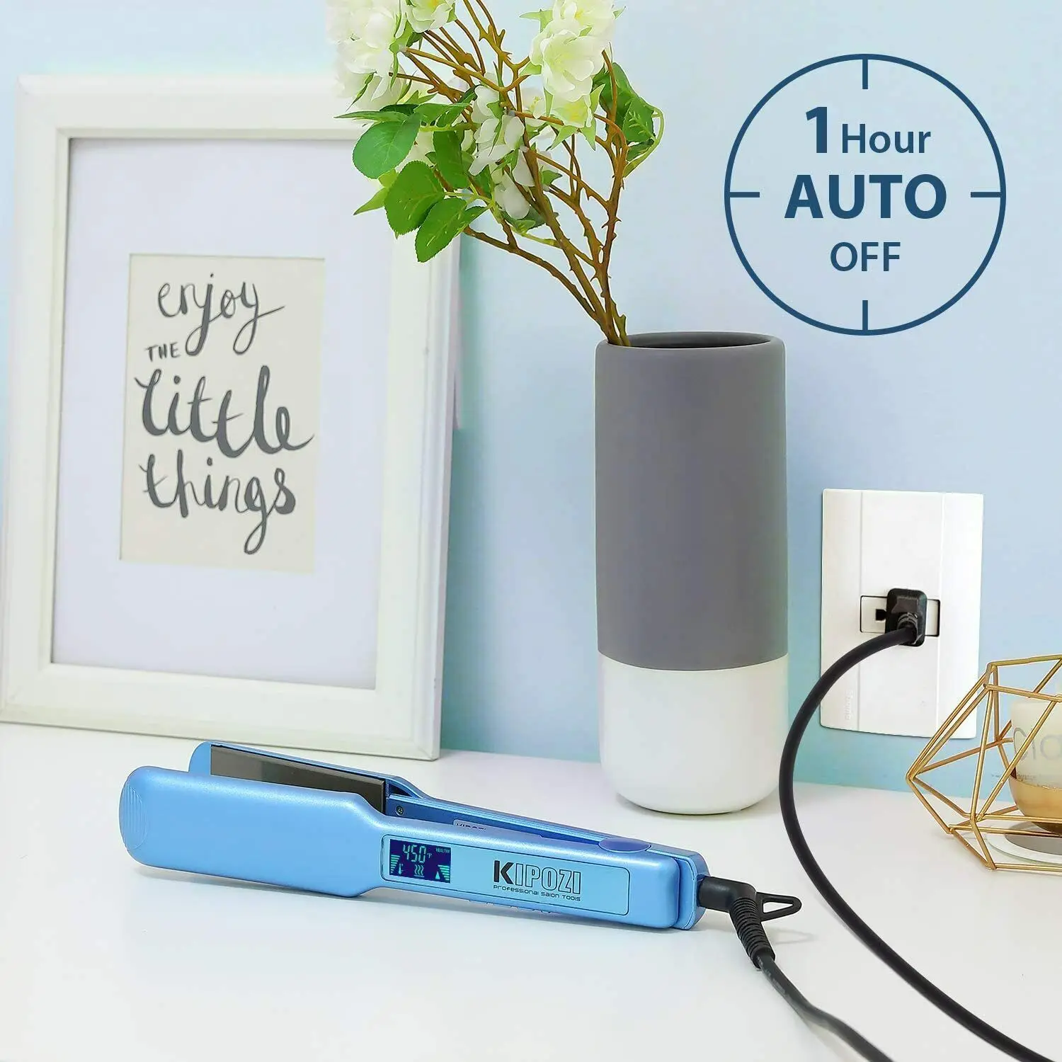 

KIPOZI Hair Straightener Quick Heating Hair styling Curler Titanium Hair Straighting Flat Iron with Digital LCD Display