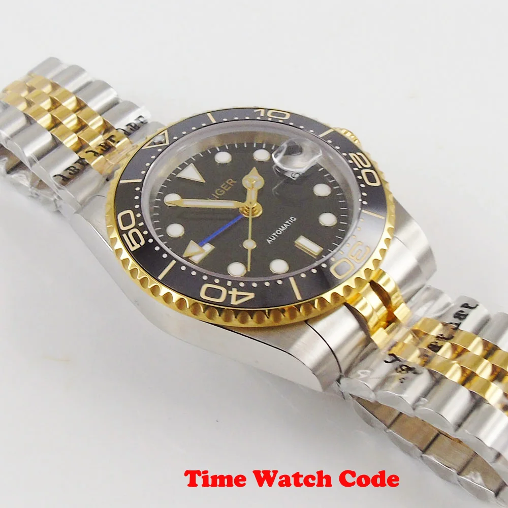 Мужской браслет BLIGER Design автоматический механический черный циферблат GMT Дата