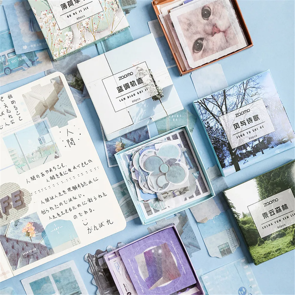 

80pcs/set Kawaii Stationery Material Stickers Aesthetic Landscape DIY Journal Scrapbooking Stationery Merry Christmas Stickers