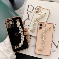 luxury plating pearl bracelet for apple iphone 11 12 pro max case mini x xs xr 7 8 plus se 2020 for huawei mate 30 p 40 cover