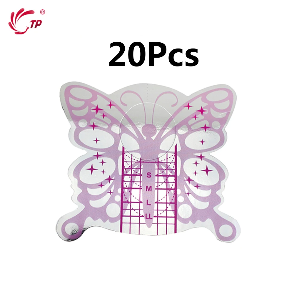Pink 20pcs TP 20/100 шт. стилеты для ногтей Фольга формы системы Французский акриловый УФ гель наконечник расширение рыбы бабочка направляющая форма трафаретная форма стикер - Цвет: Pink 20pcs