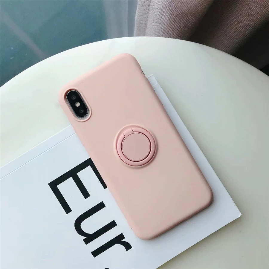 Магнитный держатель кольца для телефона для iPhone XS MAX XR X 8 7 6 6S Plus тонкие Чехлы вращение на 360 градусов Автомобильный держатель Крышка - Цвет: Розовый