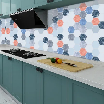 

Hexagonal Brick Oil Proof And Water-proof Wall Stickers Bathroom Decor Kitchen Posters Self-adhesive Hexagon Wall Decoration